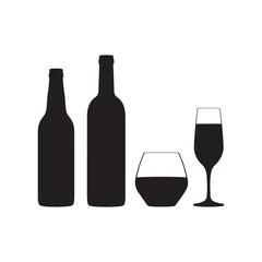 Silhouettes of wine bottles and glasses create elegant beverage collection for social events and celebrations silhouette