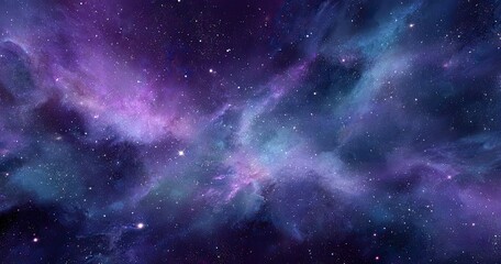 Obraz premium Deep space nebula, vibrant swirling clouds of cosmic dust and light, scattered stars