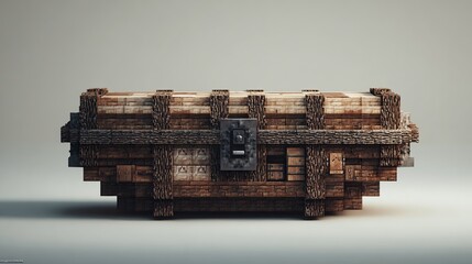 Pixelated wooden chest, aged look, blocky design