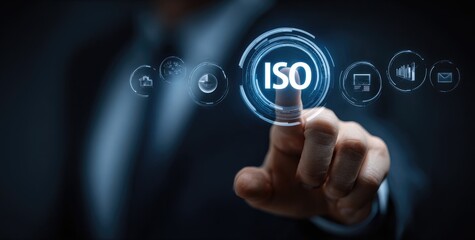 Businessman touching digital ISO symbol