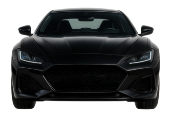 Sleek black sports car front view.