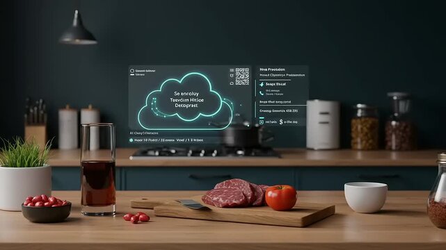 Modern kitchen with smart technology and meal preparation