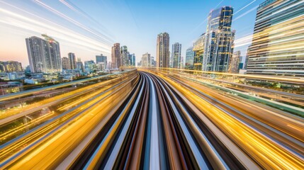 Fototapeta premium An abstract urban transit scene with motion streaks, capturing dynamic city energy.
