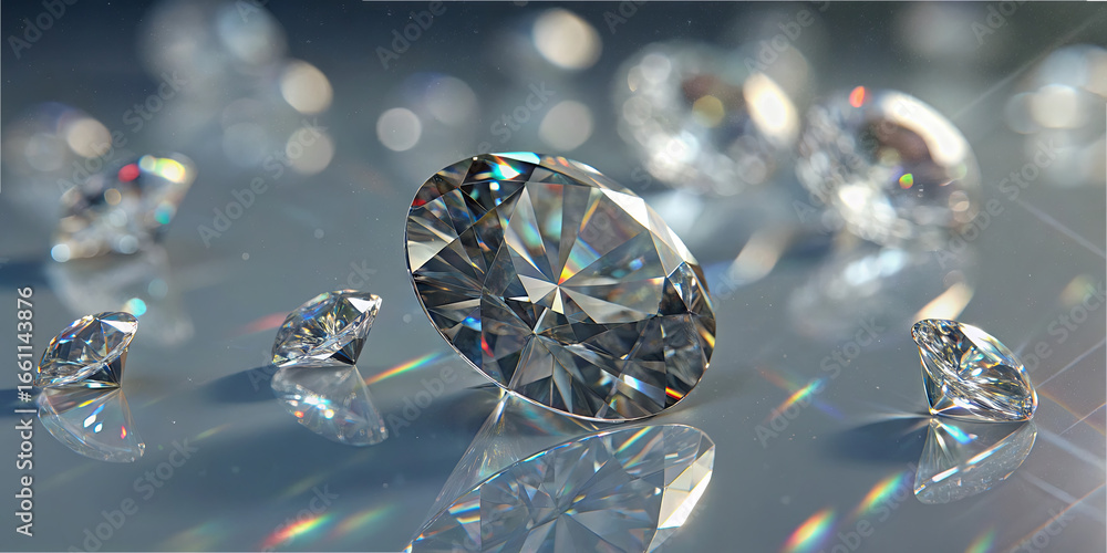 Aufkleber multiple diamonds of various sizes sparkle on a smooth, reflective surface, showcasing their intrica