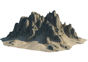 Jagged mountain peak with rocky terrain isolated on transparent background