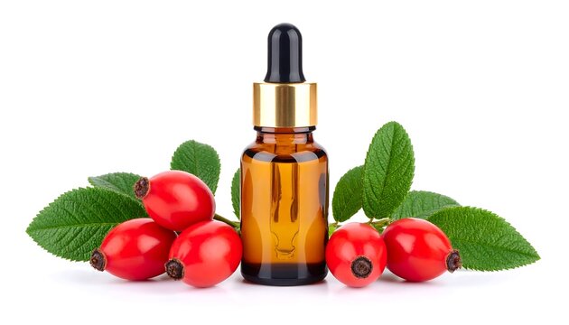 Rose hip oil in amber bottle - Powered by Adobe