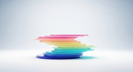Abstract colorful stacked discs in a swirling pattern on a bright background