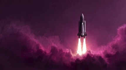Obraz premium Space rocket launch in purple nebula