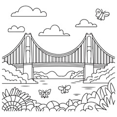 River Bridge with Butterflies and Flowers - Ideal Kids’ Nature-Themed Art