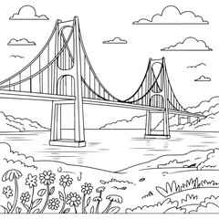Beautiful Bridge with Butterflies and Flowers - Perfect for Kids’ Outdoor Coloring