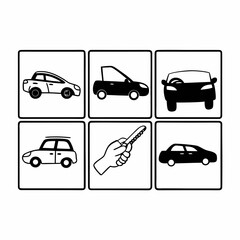 Obraz premium Set of car icons in squares isolated on white background for transportation and automotive themes