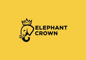 Elephant crown logo design with majestic animal head on yellow background