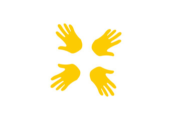 Obraz premium Four yellow hand icons arranged in a square