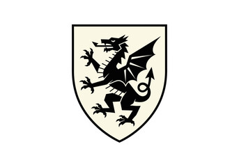 Fototapeta premium Illustration of a black dragon on a shield