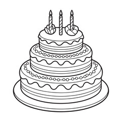 Three-Tier Cake with Decorations and Candles - Fun Birthday Cake Art for Kids