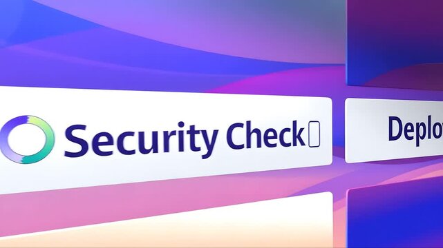 DevSecOps Integration Close-up of Dashboard Animation Showing Code to Security Check to Deploy Steps with Smooth Horizontal Slide Motion
