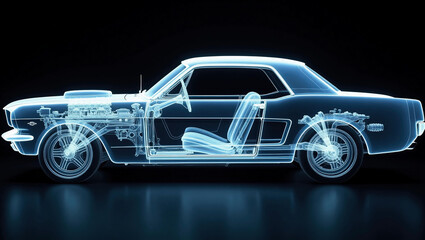 車のレントゲン写真、モノクロ