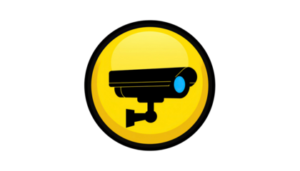 Warning sign icon of CCTV security camera surveillance symbol for safety and monitoring concept isolated on white background