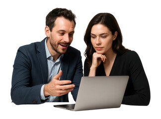 Man and woman collaborating on a laptop.
