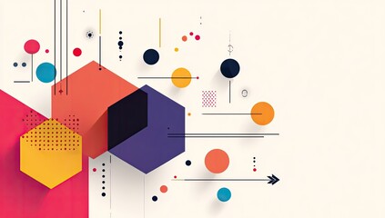 Abstract geometric design with hexagons, circles, and lines