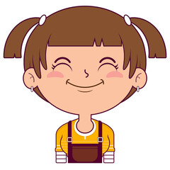 girl pigtail hair smile face cartoon cute