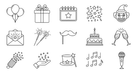 Set of line art icons for a party or celebration