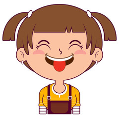girl pigtail hair playful face cartoon cute