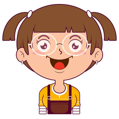 girl pigtail hair playful face cartoon cute