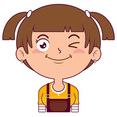 girl pigtail hair playful face cartoon cute