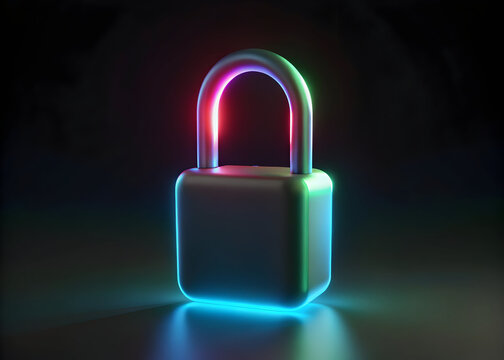 Secure padlock with neon light for cyber security concept design