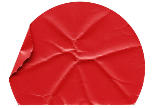 Red crumpled round sticker peeling off isolated on transparent background - Powered by Adobe