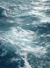 Fototapeta premium Turbulent ocean waves, light reflecting off foamy crests