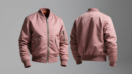 This jacket features a classic bomber design with a zip fastening, long sleeves, ribbed details, and practical storage pockets. Both front and back views emphasize its casual appeal.