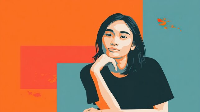 Woman portrait graphic illustration in bold colors