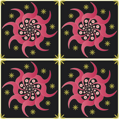 Crimson Star Spiral Tile Pattern
