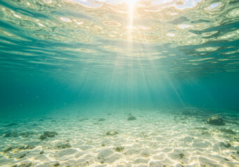Sunlit Underwater Scene with Sandy Seabed – Tranquil Marine Clarity