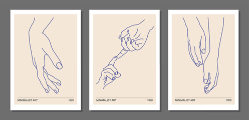 Human hands line art contemporary abstract posters