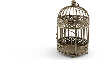 Antique Silver Decorative Birdcage Isolated on White Background, Perfect for Elegant Home Decor and Unique Vintage Themed Event Decoration