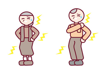 関節痛で辛そうなおじいさんとおばあさん