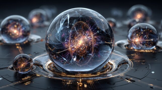 Glass circle shapes 3d rendering illustration.