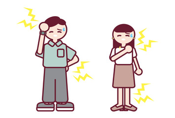 頭痛と腰痛、肩の痛みや脚の痛みで辛そうな男女