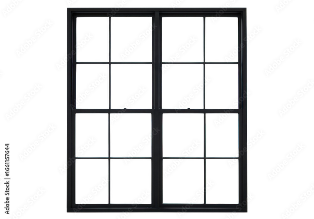 Poster black framed window with grid isolated on transparent background