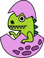 isolated illustration of a dinosaur is sitting in an egg