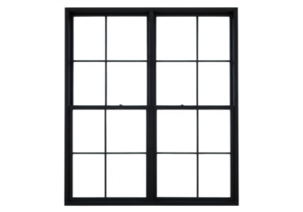 Black framed window with grid isolated on transparent background