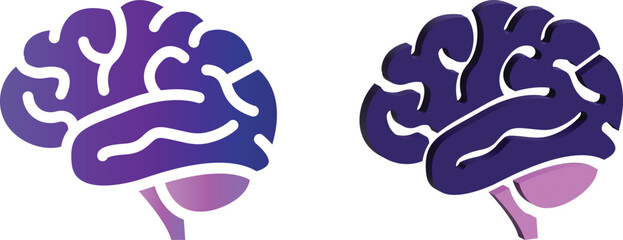 A professional vector icon featuring two different styles of the human brain: a modern gradient design and a solid fill design. Perfect for topics related to intelligence, mental health, and education