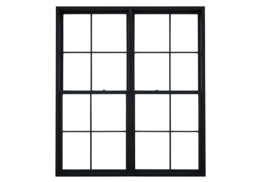Black framed window with grid isolated on transparent background