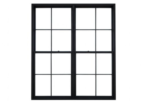 Black framed window with grid isolated on transparent background
