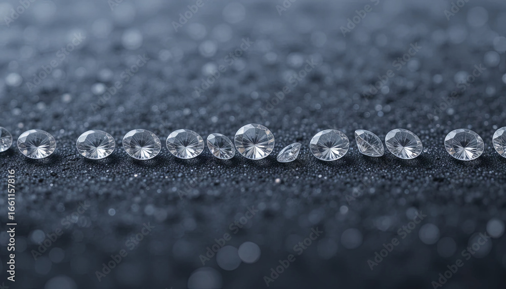 Poster a line of sparkling diamonds is neatly arranged on a dark surface, highlighting their exceptional cl
