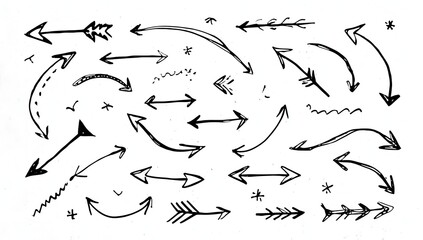 Hand-drawn collection of various arrows in different styles