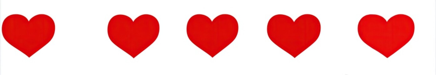 Five red hearts on a white background